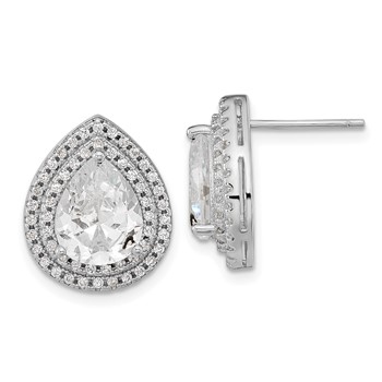 Cheryl M Sterling Silver Rhodium-plated Brilliant-cut Pear Shaped CZ Double Halo Post Earrings