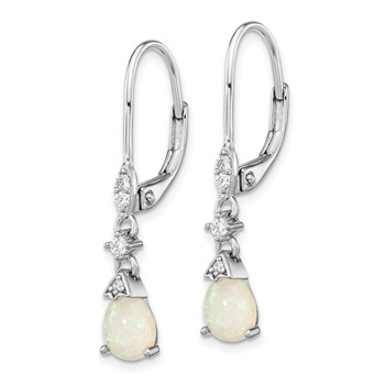 Cheryl M Sterling Silver Rhodium-plated Cabochon Lab Created Opal and Brilliant-cut CZ Dangle Leverback Earrings — alternate view
