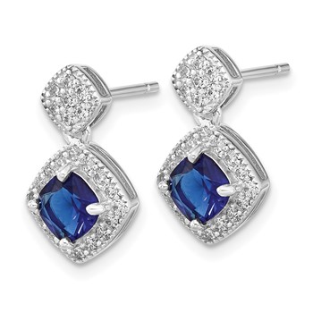 Cheryl M Sterling Silver Rhodium-plated Cushion-cut Blue Glass and Brilliant-cut White CZ Post Dangle Earrings — alternate view