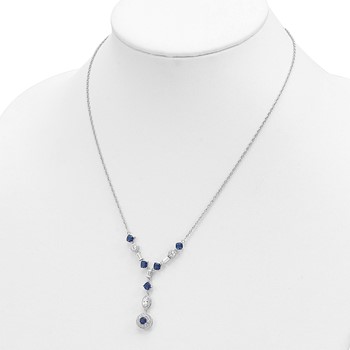 Cheryl M Sterling Silver Rhodium-plated Cushion-cut/Brilliant-cut Blue Glass and Brilliant-cut/Baguette-cut White CZ Fancy Dangle Y-Drop 18 Inch Necklace — alternate view