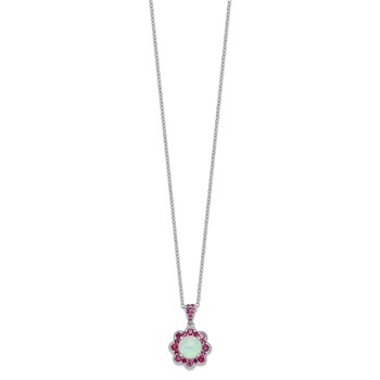 Cheryl M Sterling Silver Rhodium-plated Cabochon Lab Created Opal and Brilliant-cut Red Nano Crystal Flower 18 Inch Necklace — alternate view