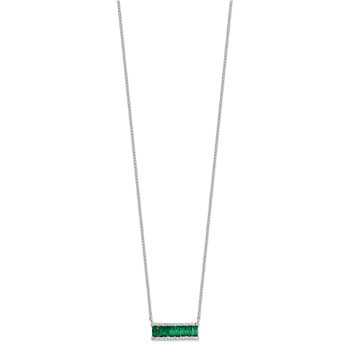 Cheryl M Sterling Silver Rhodium-plated Emerald-cut Green Nano Crystal and Brilliant-cut White CZ Bar 18 Inch Necklace — alternate view