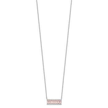 Cheryl M Sterling Silver Rhodium-plated Emerald-cut Pink Nano Crystal and White Brilliant-cut CZ Bar 18 Inch Necklace — alternate view