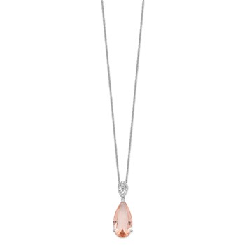 Cheryl M Sterling Silver Rhodium-plated Brilliant-cut Simulated Morganite and White Brilliant-cut CZ Teardrop 18 Inch Necklace — alternate view