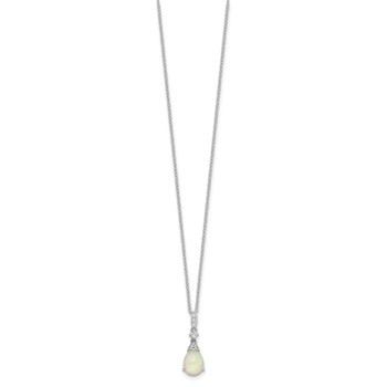 Cheryl M Sterling Silver Rhodium-plated Cabochon Lab Created Opal and Brilliant-cut CZ Teardrop 18 Inch Necklace — alternate view