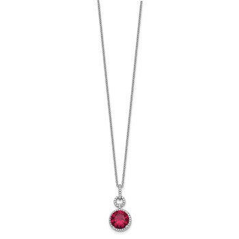 Cheryl M Sterling Silver Rhodium-plated Brilliant-cut Lab Created Ruby and Brilliant-cut White CZ Round Halo 18 Inch Necklace — alternate view