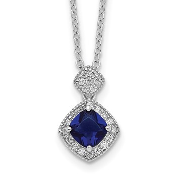 Cheryl M Sterling Silver Rhodium-plated Cushion-cut Blue Glass and Brilliant-cut White CZ 18 Inch Necklace