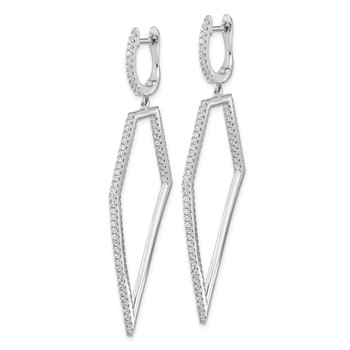 Cheryl M Sterling Silver Rhodium-plated Brilliant-cut Clear CZ Hinged Hoop with Geometric CZ Dangle Earrings — alternate view