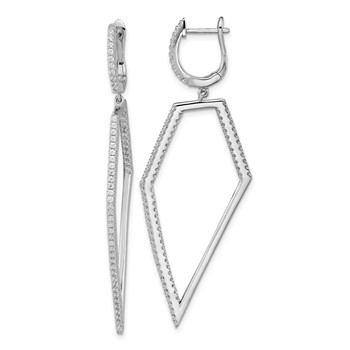 Cheryl M Sterling Silver Rhodium-plated Brilliant-cut Clear CZ Hinged Hoop with Geometric CZ Dangle Earrings