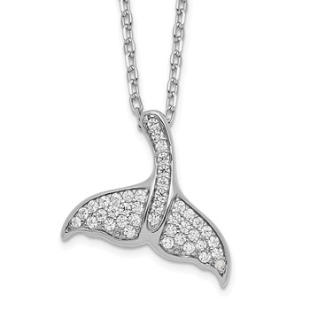 Cheryl M Sterling Silver Rhodium-plated Brilliant-cut CZ Whale Tail 16 Inch Necklace with 2 Inch Extender