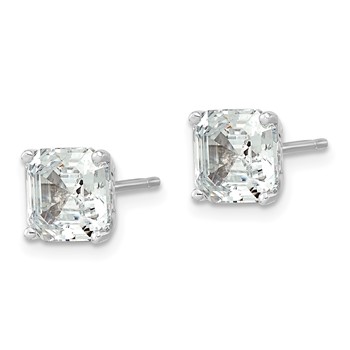 Cheryl M Sterling Silver Rhodium-plated Asscher-cut 7mm CZ Square Post Stud Earrings — alternate view