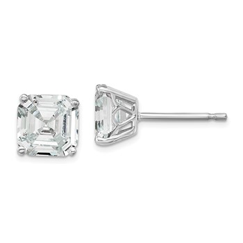 Cheryl M Sterling Silver Rhodium-plated Asscher-cut 7mm CZ Square Post Stud Earrings