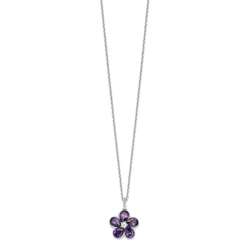 Cheryl M Sterling Silver Rhodium-plated Purple and White Brilliant-cut CZ Flower 16 Inch Necklace with 2 Inch Extender — alternate view