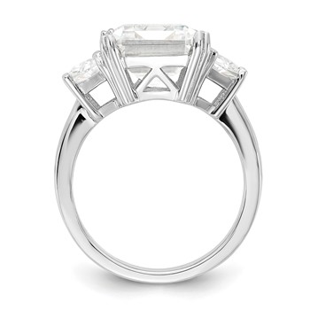 Cheryl M Sterling Silver Rhodium-plated Fancy Emerald-cut and Brilliant-cut CZ 3 Stone Ring — alternate view