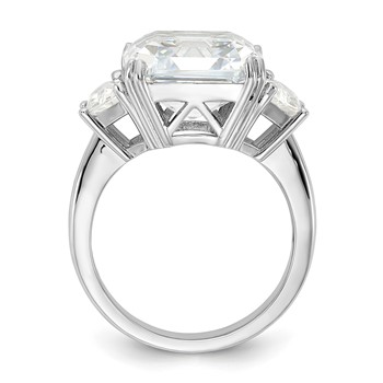 Cheryl M Sterling Silver Rhodium-plated Asscher-cut and Brilliant-cut CZ 3 Stone Ring — alternate view