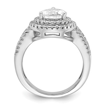 Cheryl M Sterling Silver Rhodium-plated Brilliant-cut Pear CZ Double Halo Ring — alternate view