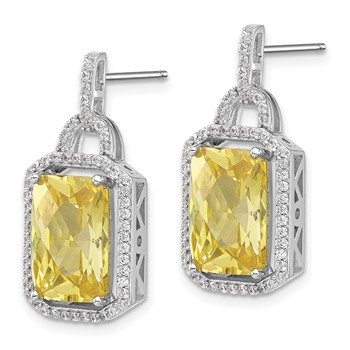 Cheryl M Sterling Silver Rhodium-plated Fancy Yellow Checkerboard-cut and White Brilliant-cut CZ Post Dangle Earrings — alternate view