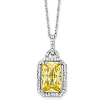 Cheryl M Sterling Silver Rhodium-plated Fancy Yellow Checkerboard-cut and White Brilliant-cut CZ 18 Inch Necklace