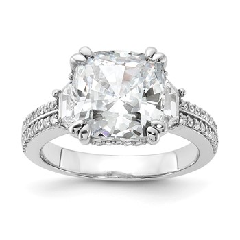 Cheryl M Sterling Silver Rhodium-plated Fancy Cushion-cut Baguette-cut and Brilliant-cut CZ Ring