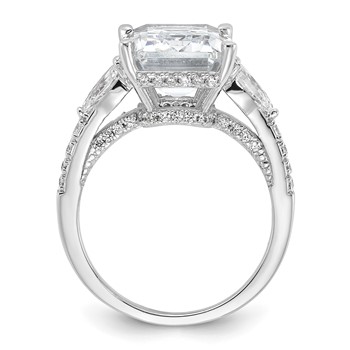 Cheryl M Sterling Silver Rhodium-plated Fancy Emerald-cut and Brilliant-cut CZ Ring — alternate view