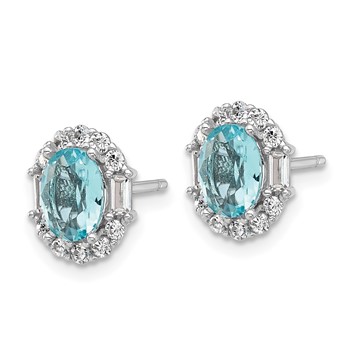 Cheryl M Sterling Silver Rhodium-plated Blue & White Brilliant-cut and Emerald-cut CZ Oval Post Earrings — alternate view