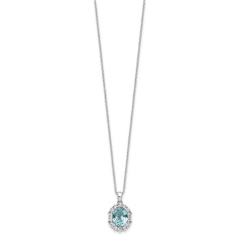 Cheryl M Sterling Silver Rhodium-plated Blue & White Brilliant-cut and Emerald-cut CZ Oval 18 Inch Necklace with 2 Inch Extender — alternate view