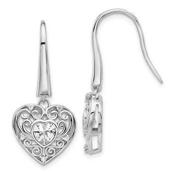 Cheryl M Sterling Silver Rhodium-plated Brilliant-cut CZ Heart Dangle Earrings