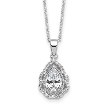 Cheryl M Sterling Silver Rhodium-plated Brilliant-cut CZ Teardrop 18 Inch Necklace with 2 Inch Extender