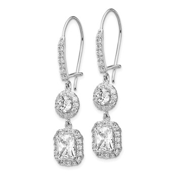 Cheryl M Sterling Silver Rhodium-plated Elongated Cushion-cut and Brilliant-cut CZ Halo Kidney Wire Dangle Earrings — alternate view
