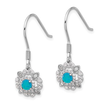 Cheryl M Sterling Silver Rhodium-plated Cabochon Lab Created Blue Opal and Brilliant-cut CZ Shepherd Hook Dangle Earrings — alternate view