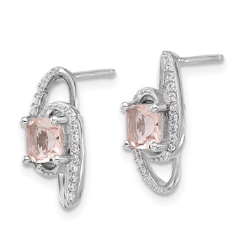 Cheryl M Sterling Silver Rhodium-plated Cushion-cut Simulated Morganite and White Brilliant-cut CZ Post Dangle Earrings — alternate view
