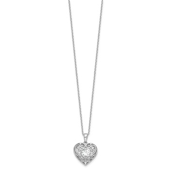 Cheryl M Sterling Silver Rhodium-plated Brilliant-cut CZ Heart 18 Inch Necklace with 2 Inch Extender — alternate view