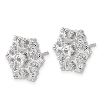 Cheryl M Sterling Silver Rhodium-plated Brilliant-cut CZ Snowflake Post Earrings — alternate view