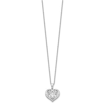 Cheryl M Sterling Silver Rhodium-plated Brilliant-cut CZ Heart 18 Inch Necklace with 2 Inch Extender — alternate view