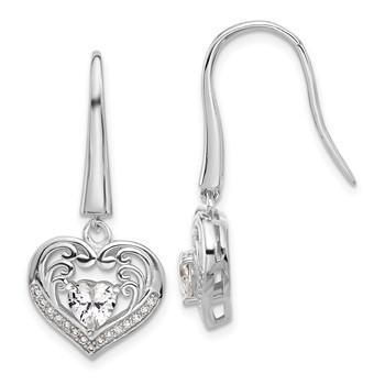 Cheryl M Sterling Silver Rhodium-plated Brilliant-cut CZ Heart Dangle Earrings