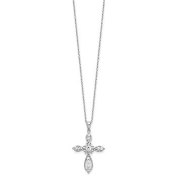 Cheryl M Sterling Silver Rhodium-plated Brilliant-cut CZ Cross 18 Inch Necklace with 2 Inch Extender — alternate view
