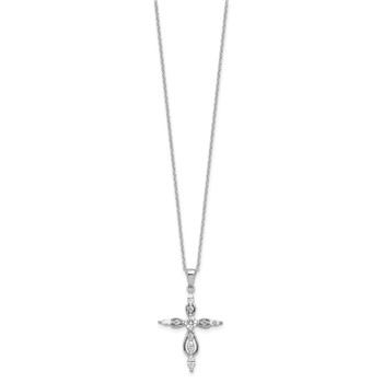 Cheryl M Sterling Silver Rhodium-plated Brilliant-cut and Marquise-cut CZ Cross 18 Inch Necklace with 2 Inch Extender — alternate view