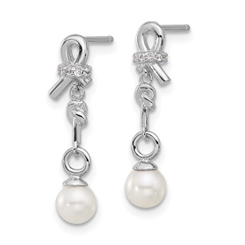 Cheryl M Sterling Silver Rhodium-plated Freshwater Cultured Pearl & CZ Post Dangle Earrings — alternate view