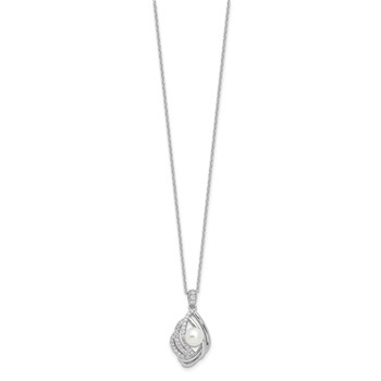 Cheryl M Sterling Silver Rhodium-plated Freshwater Cultured Pearl and Brilliant-cut CZ Teardrop Design 18 Inch Necklace with 2 Inch Extender — alternate view