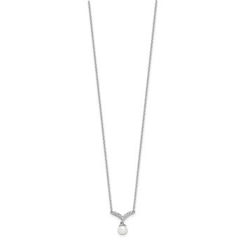 Cheryl M Sterling Silver Rhodium-plated Freshwater Cultured Pearl & Brilliant-cut CZ 18 Inch Necklace — alternate view