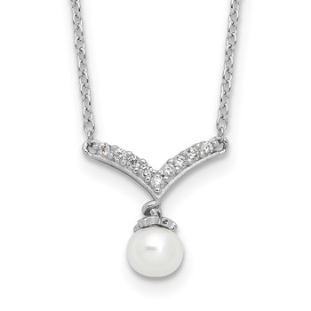 Cheryl M Sterling Silver Rhodium-plated Freshwater Cultured Pearl & Brilliant-cut CZ 18 Inch Necklace