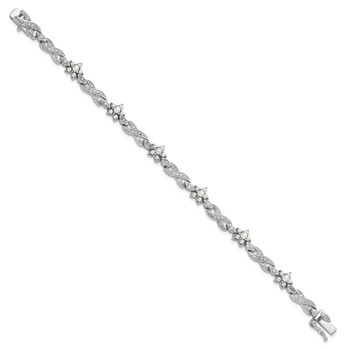 Cheryl M Sterling Silver Rhodium-plated Brilliant-cut CZ & Glass Pearl Floral Infinity 7.25 Inch Bracelet — alternate view