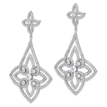Cheryl M Sterling Silver Rhodium-plated Fancy Floral Design Brilliant-cut CZ Post Dangle Earrings — alternate view