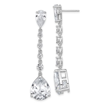 Cheryl M Sterling Silver Rhodium-plated Fancy Brilliant-cut CZ Teardrop Post Dangle Earrings