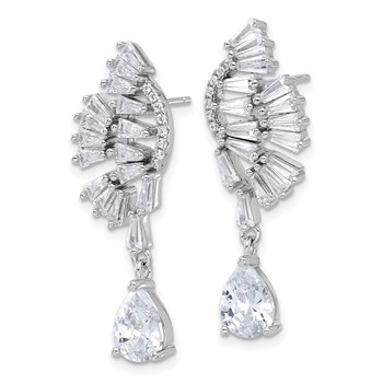 Cheryl M Sterling Silver Rhodium-plated Fancy Brilliant-cut & Tapered Baguette-cut CZ Post Dangle Earrings — alternate view