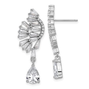 Cheryl M Sterling Silver Rhodium-plated Fancy Brilliant-cut & Tapered Baguette-cut CZ Post Dangle Earrings
