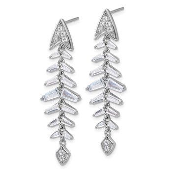 Cheryl M Sterling Silver Rhodium-plated Brilliant-cut and Tapered Baguette-cut CZ Post Dangle Earrings — alternate view