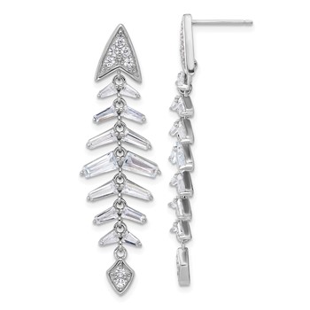 Cheryl M Sterling Silver Rhodium-plated Brilliant-cut and Tapered Baguette-cut CZ Post Dangle Earrings