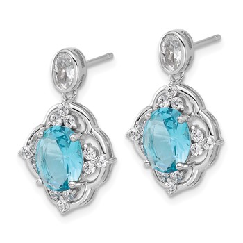 Cheryl M Sterling Silver Rhodium-plated Brilliant-cut Blue Glass and White CZ Post Dangle Earrings — alternate view