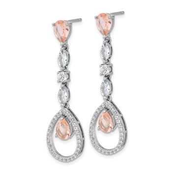Cheryl M Sterling Silver Rhodium-plated Fancy Brilliant-cut Simulated Morganite/ White Marquise-cut and Brilliant-cut CZ Teardrop Post Dangle Earrings — alternate view
